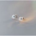 Elegant Sterling Silver Blue Zircon Sun Stud Earrings