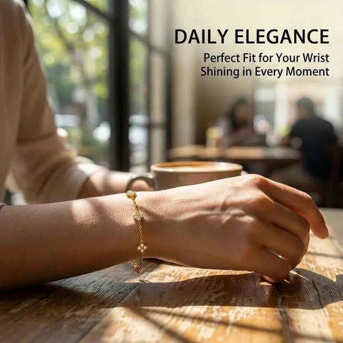 Elegant Gold Flower Zircon Bracelet - Stainless Steel Jewelry