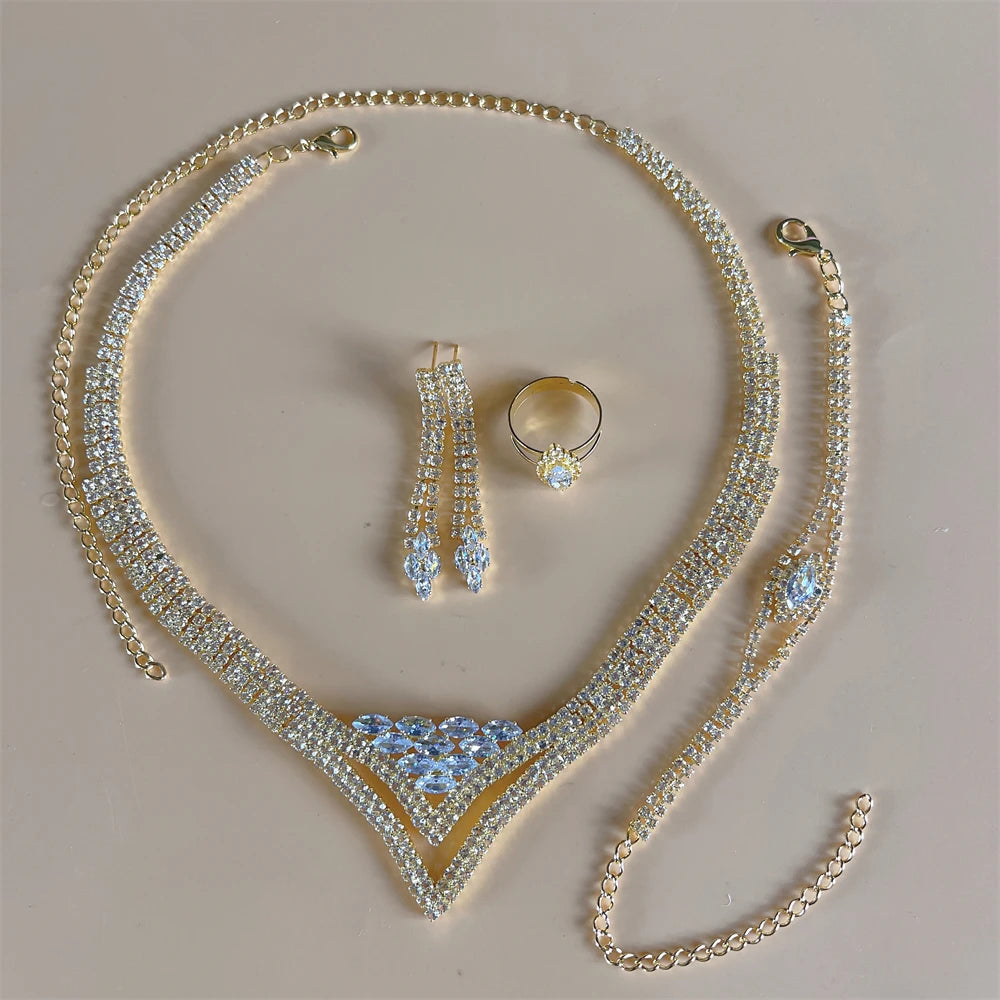 Elegant Crystal Tassel Wedding Jewelry Set - Silver & Gold