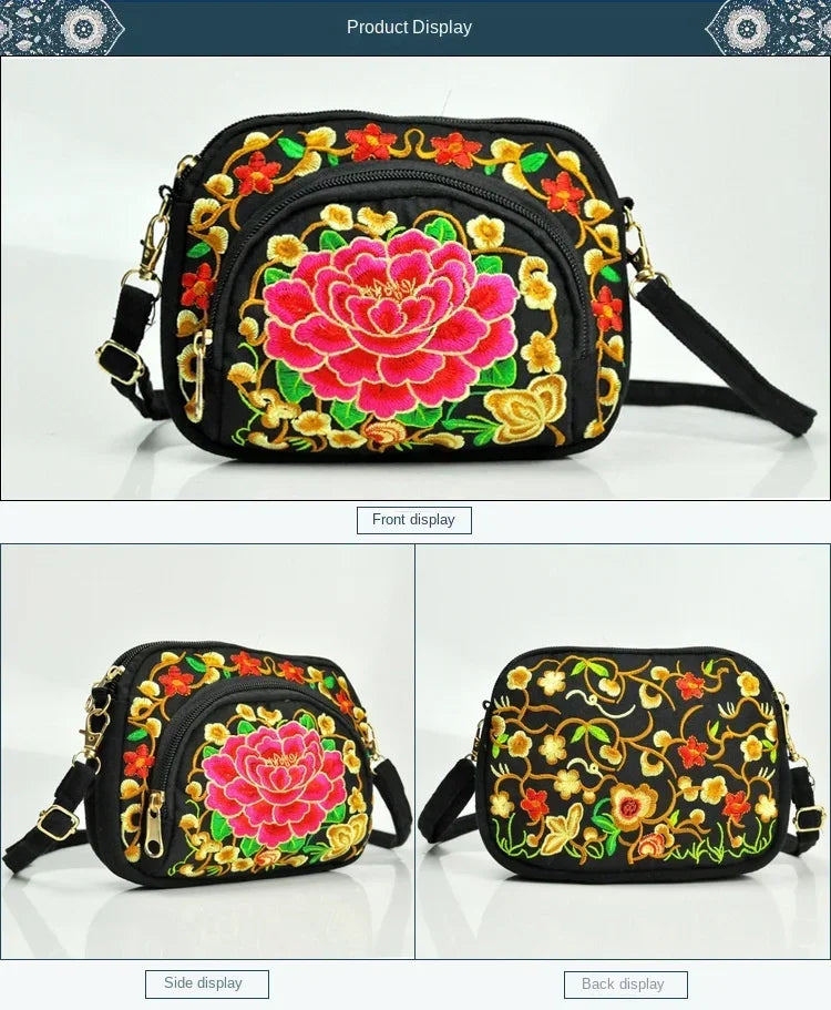 Elegant Embroidered Crossbody Bag - Vintage Floral Design