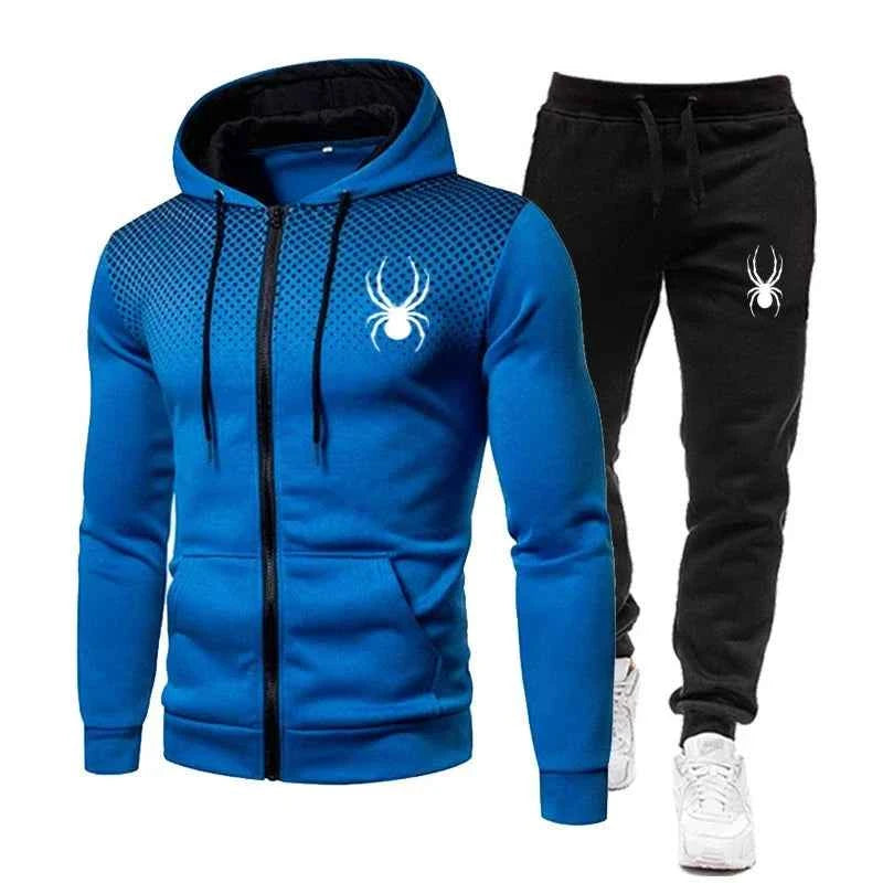 Premium Men's Spider Print Zip Tracksuit - Athletic Jogging Set