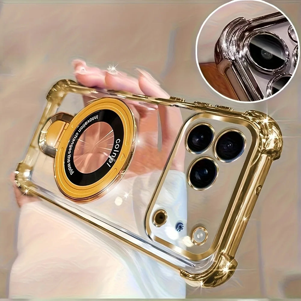 Luxury Plating Magnetic Phone Case with Ring Holder Stand