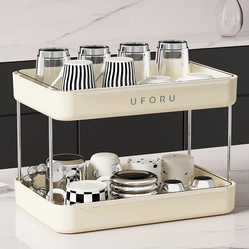 Luxury Desktop Cup Holder - Milky White-Double L, large capacity with integrated drip tray