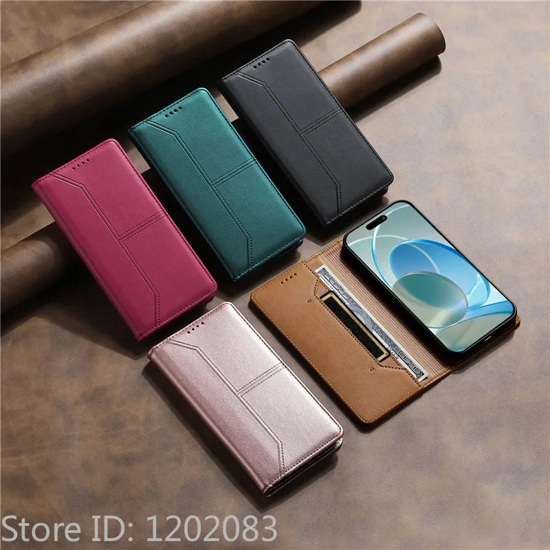Luxury Magnetic Leather iPhone Case - Wallet Flip Cover
