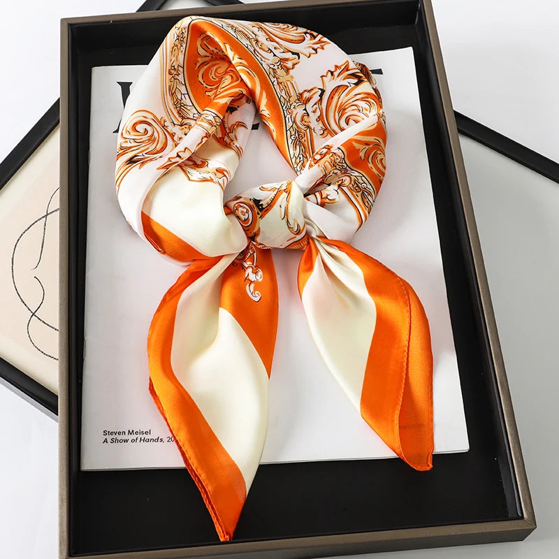 Luxury Silk Square Scarf - Elegant Satin Print Neck Wrap