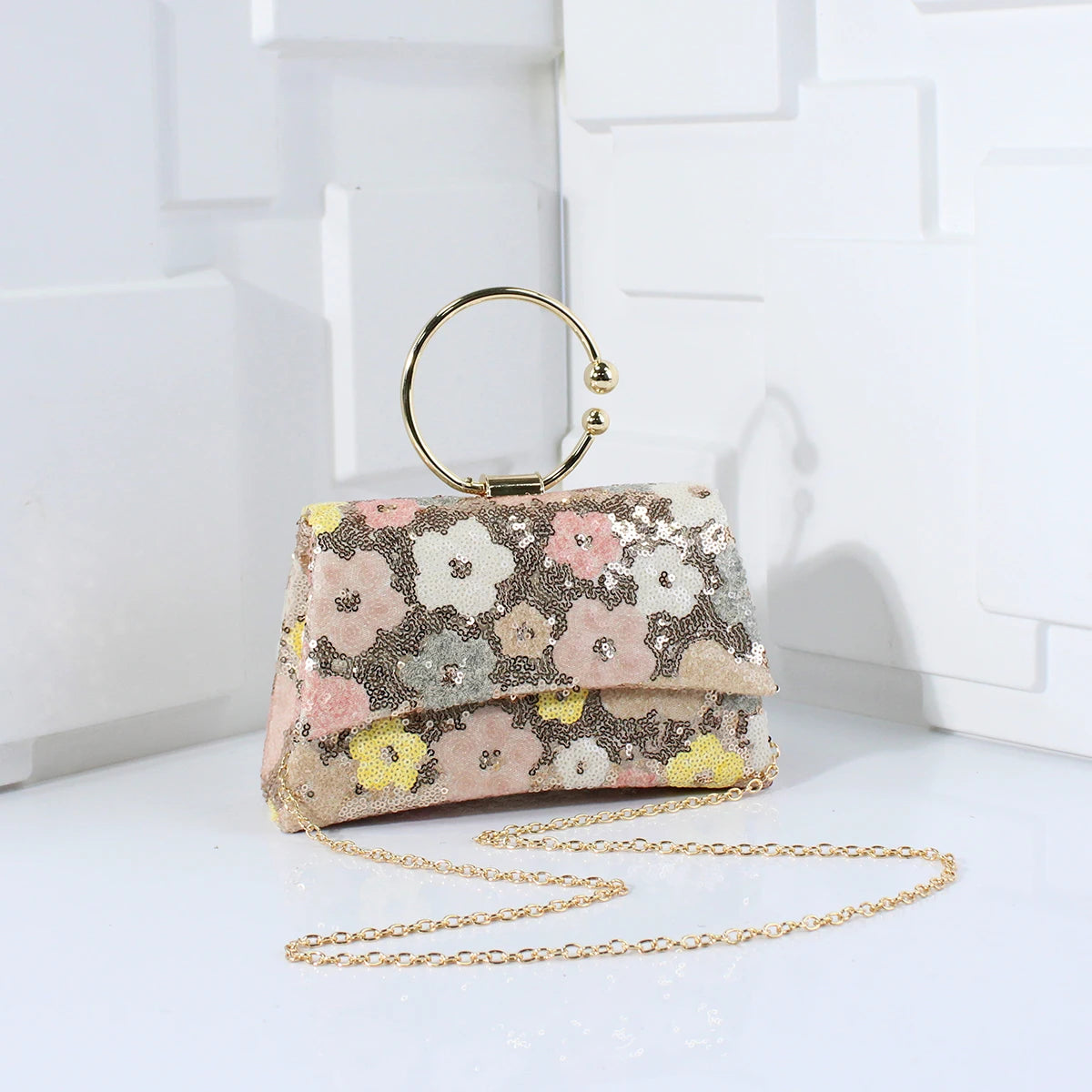 Elegant Sequins Evening Handbag with Floral Design