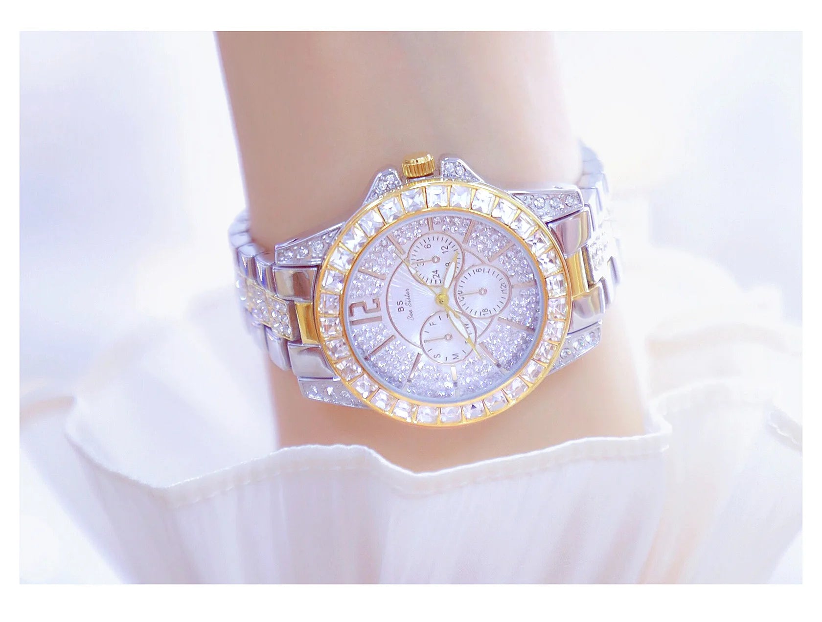 Elegant Women's Diamond Wrist Watch - Waterproof Silver Gold
