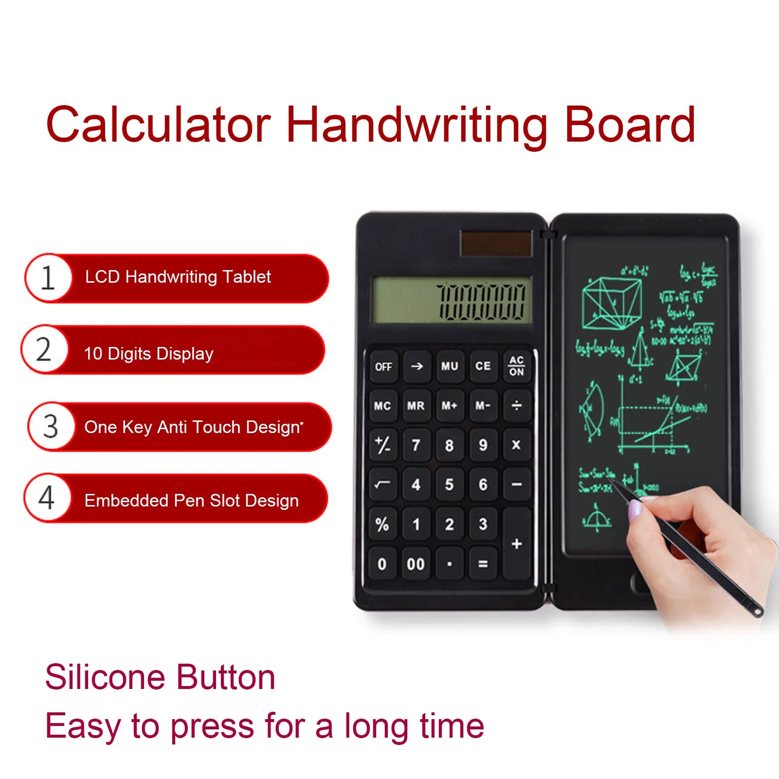 Solar desktop calculator - white multifunctional calculator with integrated writing tablet