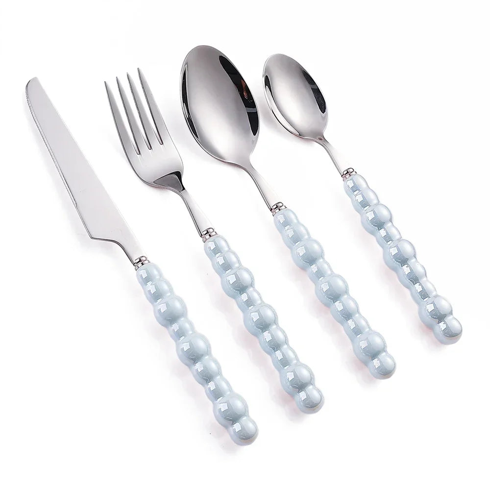 Luxury Pearl Flatware Set - Premium Ceramic Handle Cutlery