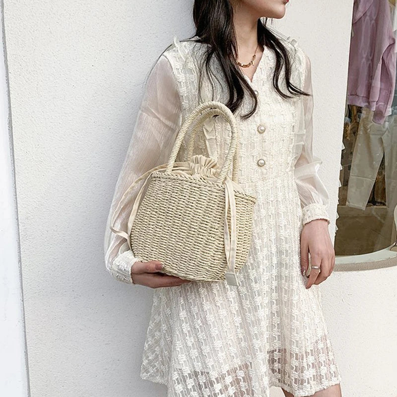 Elegant Straw Clutch - Retro Woven Rattan Bag