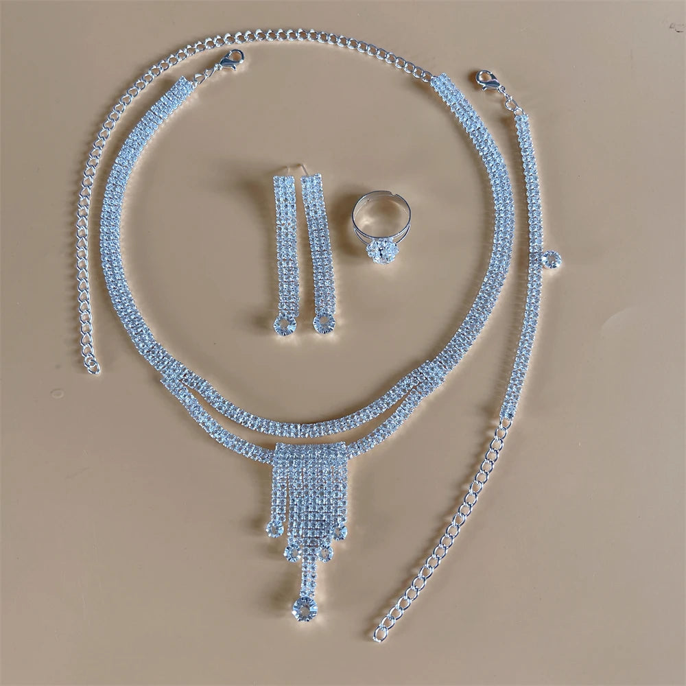 Elegant Crystal Tassel Wedding Jewelry Set - Silver & Gold