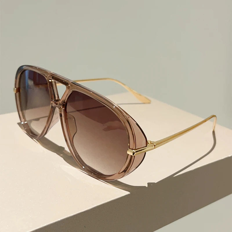 Luxury Oversized Pilot Sunglasses - Vintage Double Bridge Shades