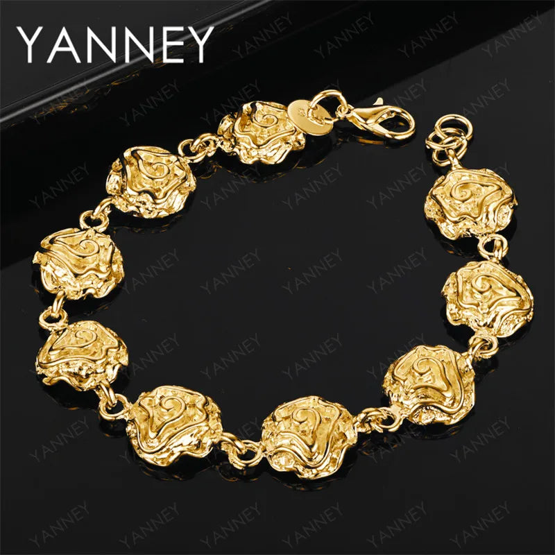Elegant Rose Charm Bracelet - 925 Sterling Silver 18K Gold