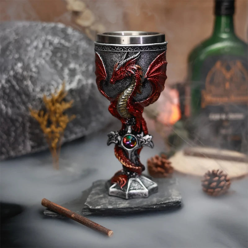 Premium Dragon Goblet Chalice - Medieval Resin & Steel