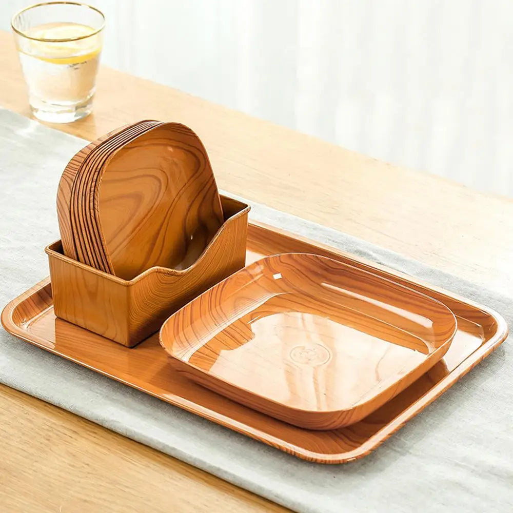 Elegant Wood Grain Square Plate - Japanese Style Dinnerware