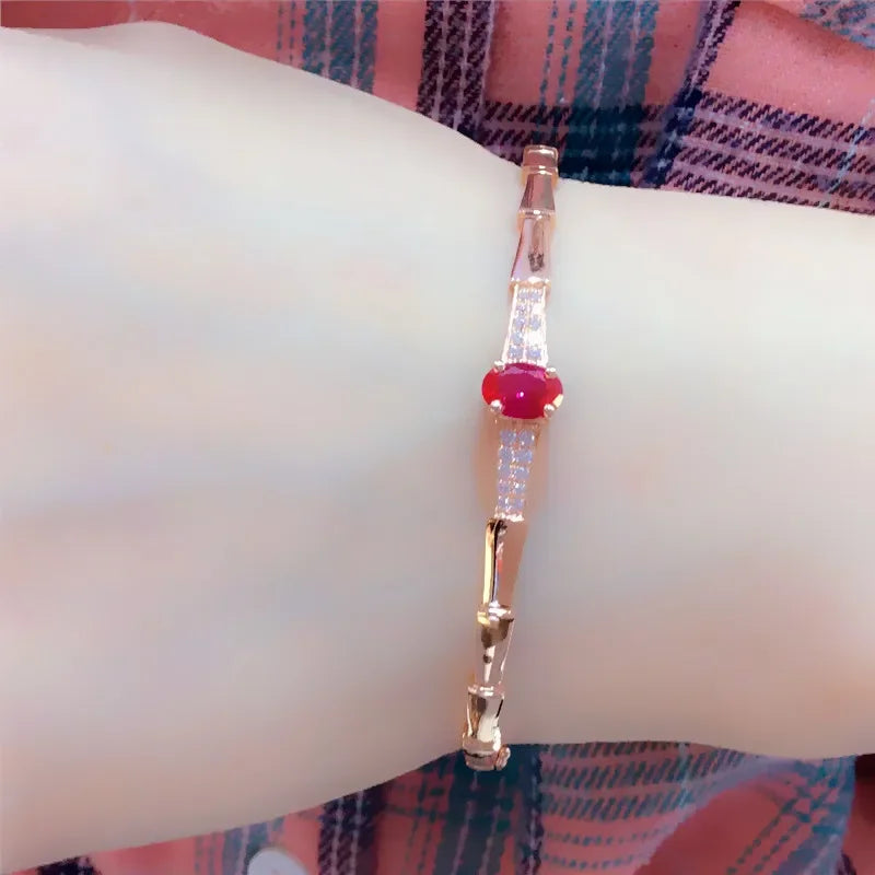 Elegant Ruby Cuff Bracelet - Inlaid Glossy Design