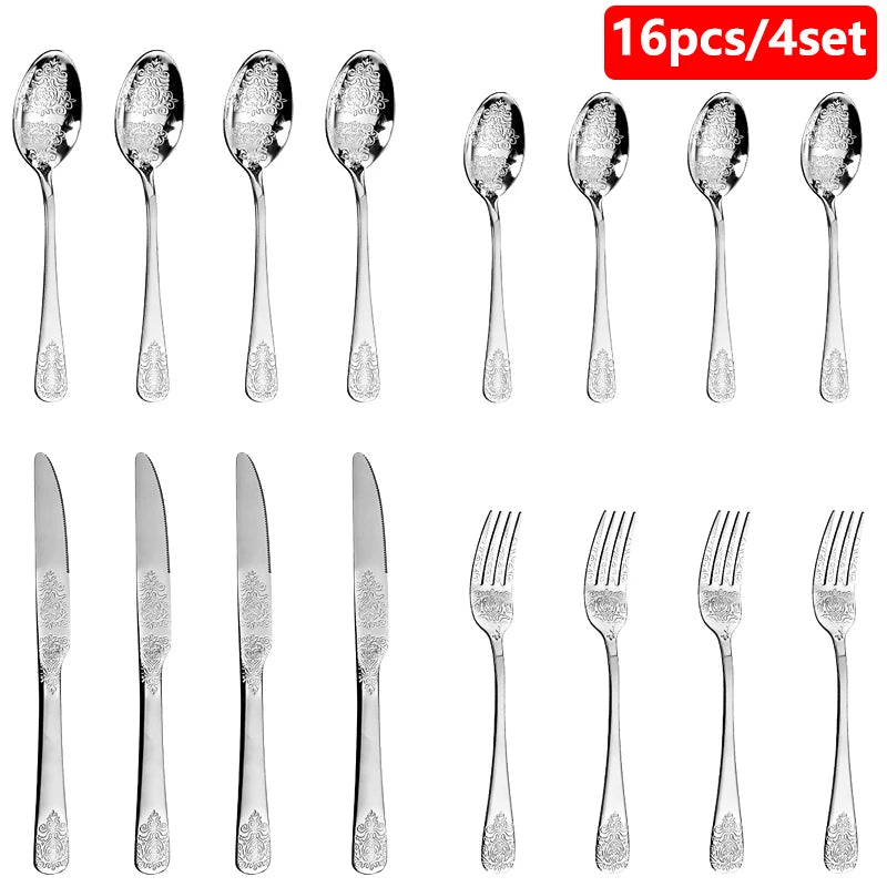 Elegant Vintage Carved Flatware Set - 304 Stainless Steel