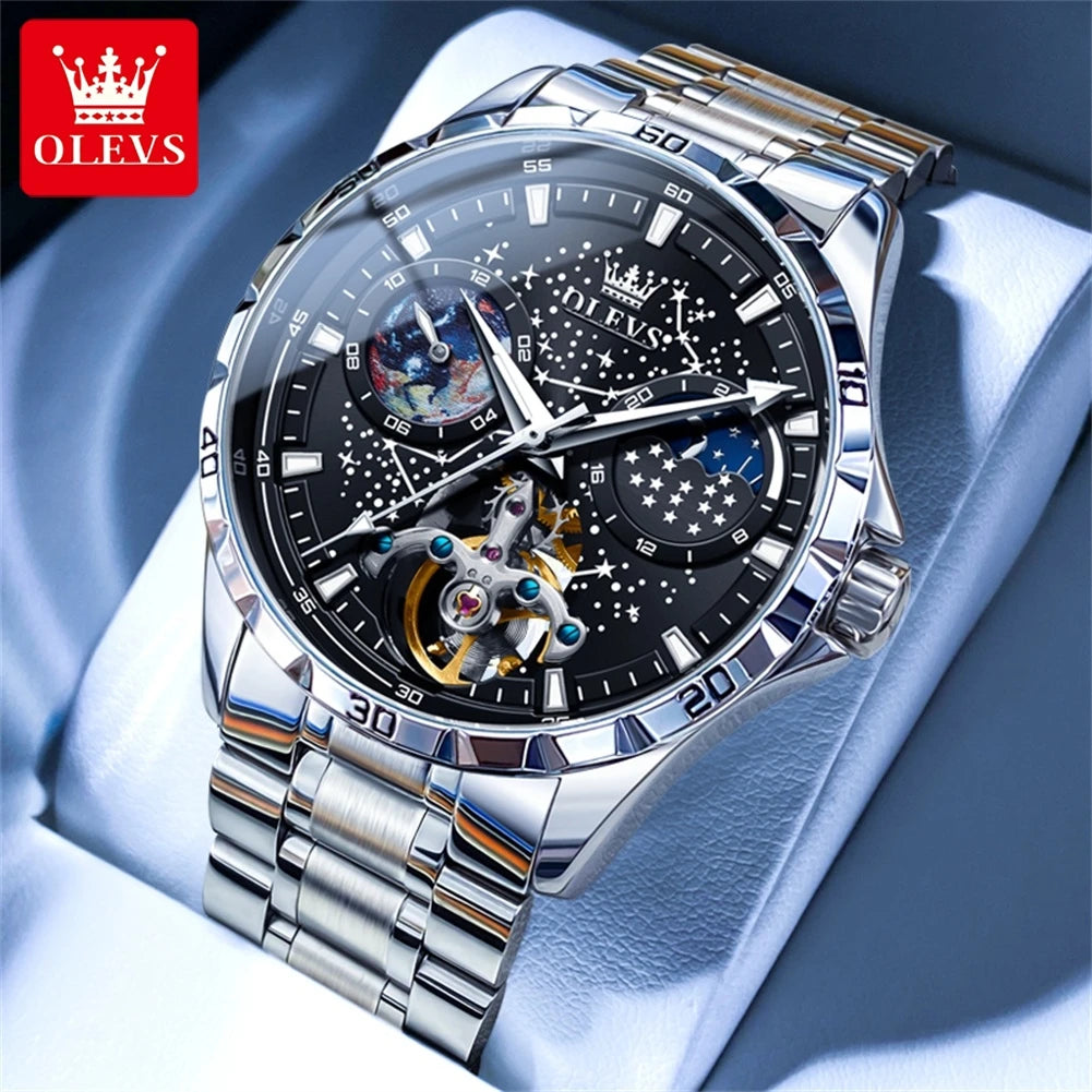 Luxury Men's Moon Phase Watch - Skeleton Chronograph