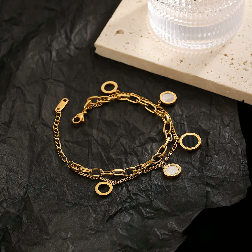 Elegant Roman Numeral Bracelet - Gold Stainless Steel Charm