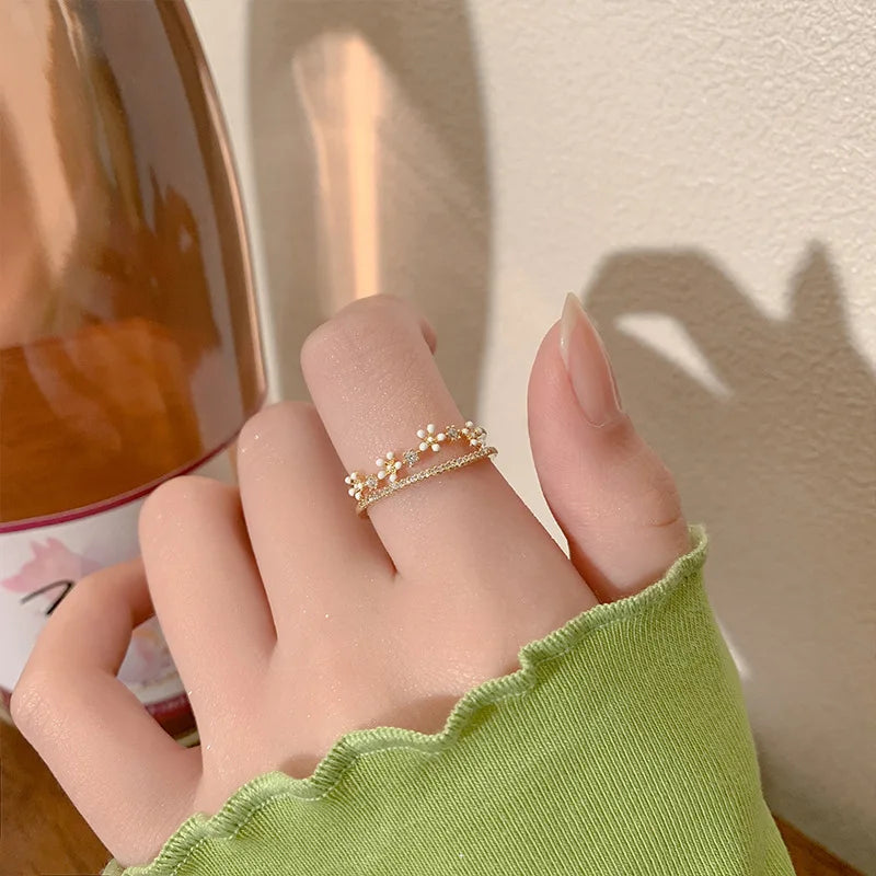 Luxury Zircon Flower Opening Ring - Adjustable Cubic Zirconia