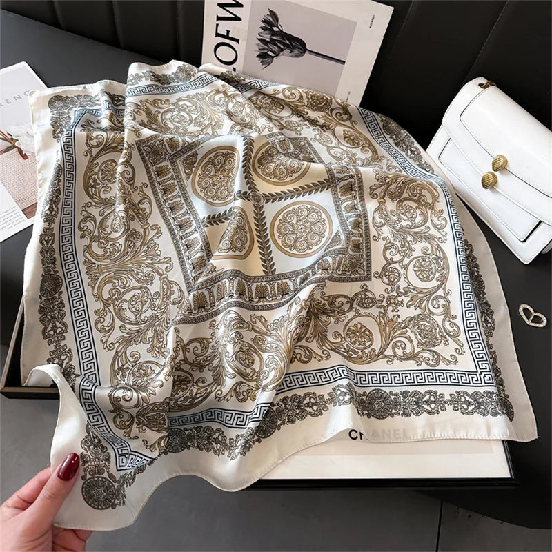 Luxury Silk Scarf - 70x70cm Square Shawl & Headband