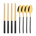 Luxury Stainless Steel Cutlery Set - 8-piece Korean dinnerware in black gold finish