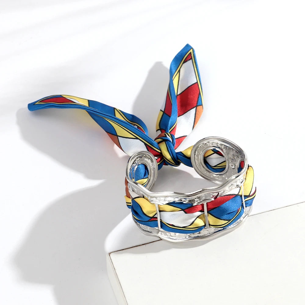 Elegant Silk Cuff Bracelet - Gold & Silver Retro Design