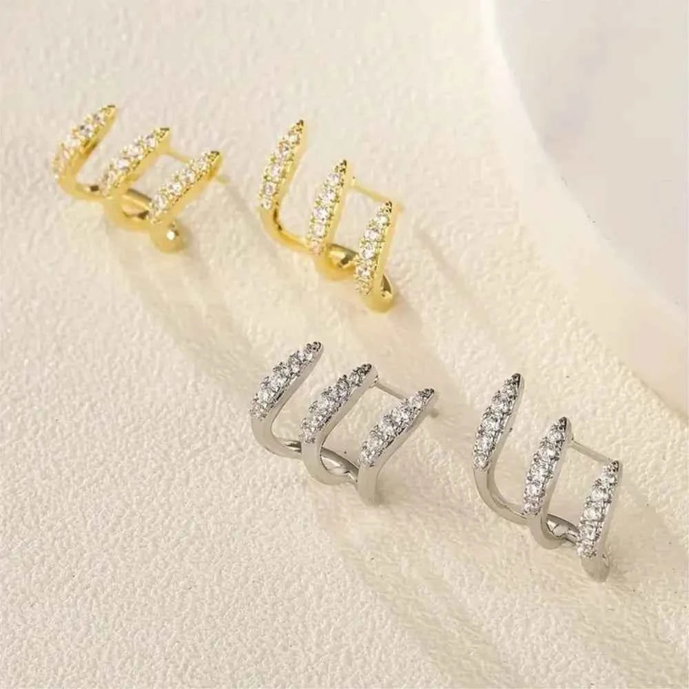 Elegant Rhinestone Three-Claw Earrings - Luxurious Party Jewelry