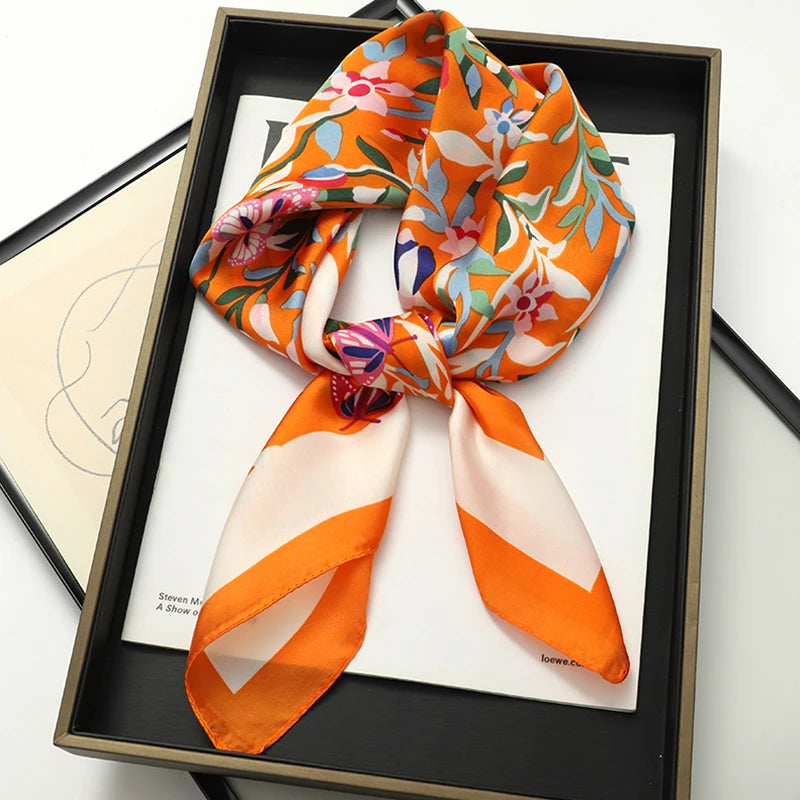 Luxury Silk Square Scarf - Elegant Satin Print Neck Wrap