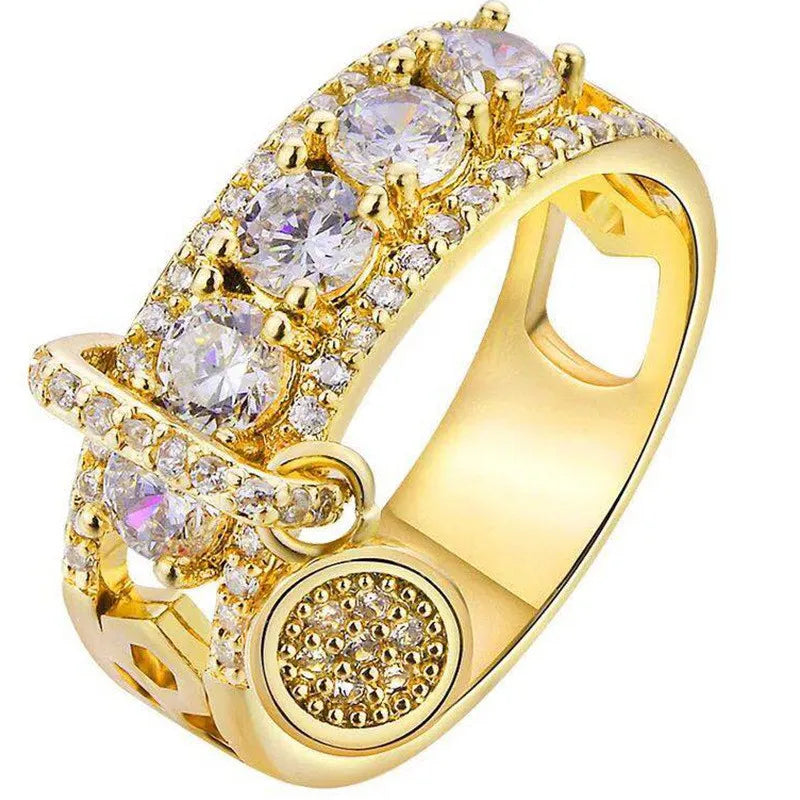 Luxury Crystal Engagement Ring - Vintage Rose Gold Wedding Band
