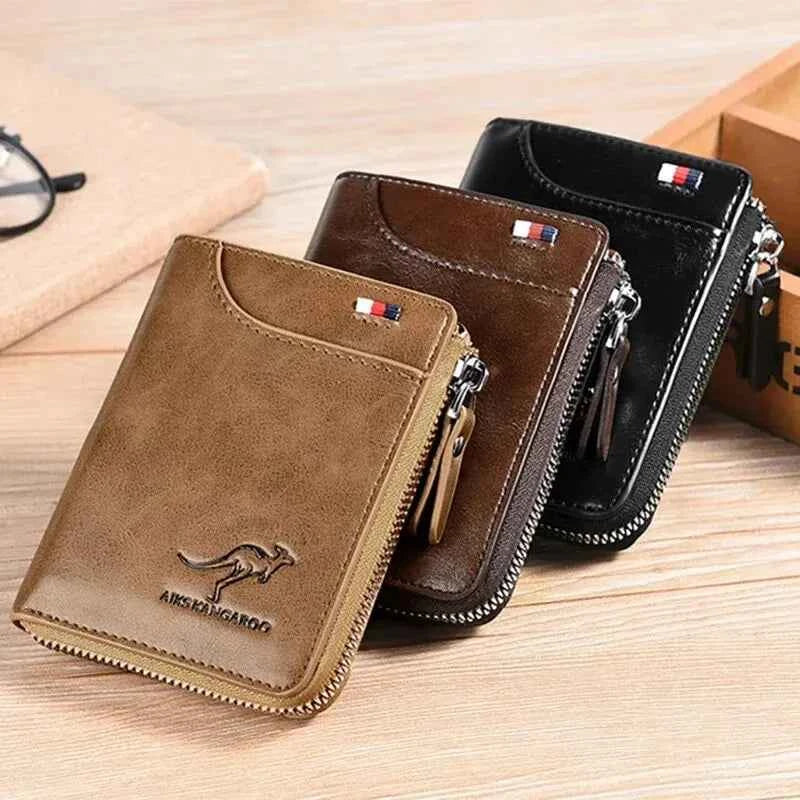 Luxury Men's Leather Business Card Holder & Zipper Purse