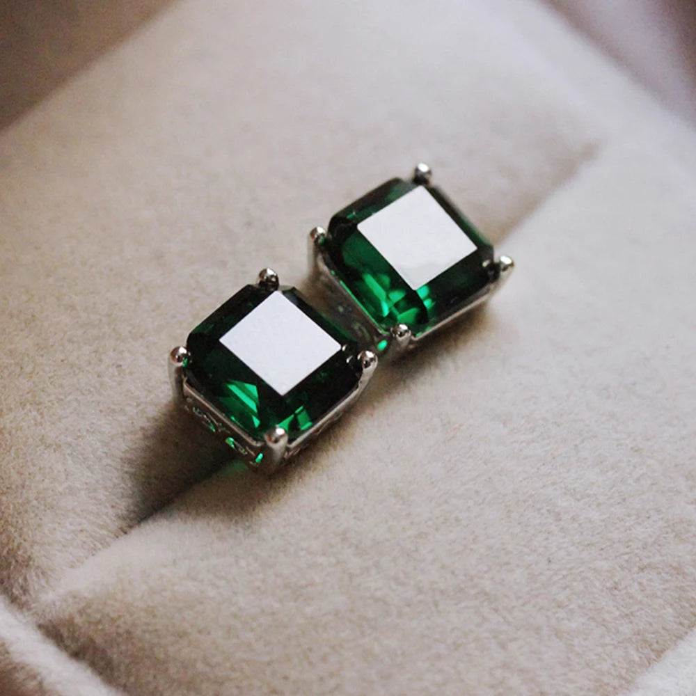 Luxury Green CZ Stud Earrings - Gold Elegant Bride Wedding Jewelry