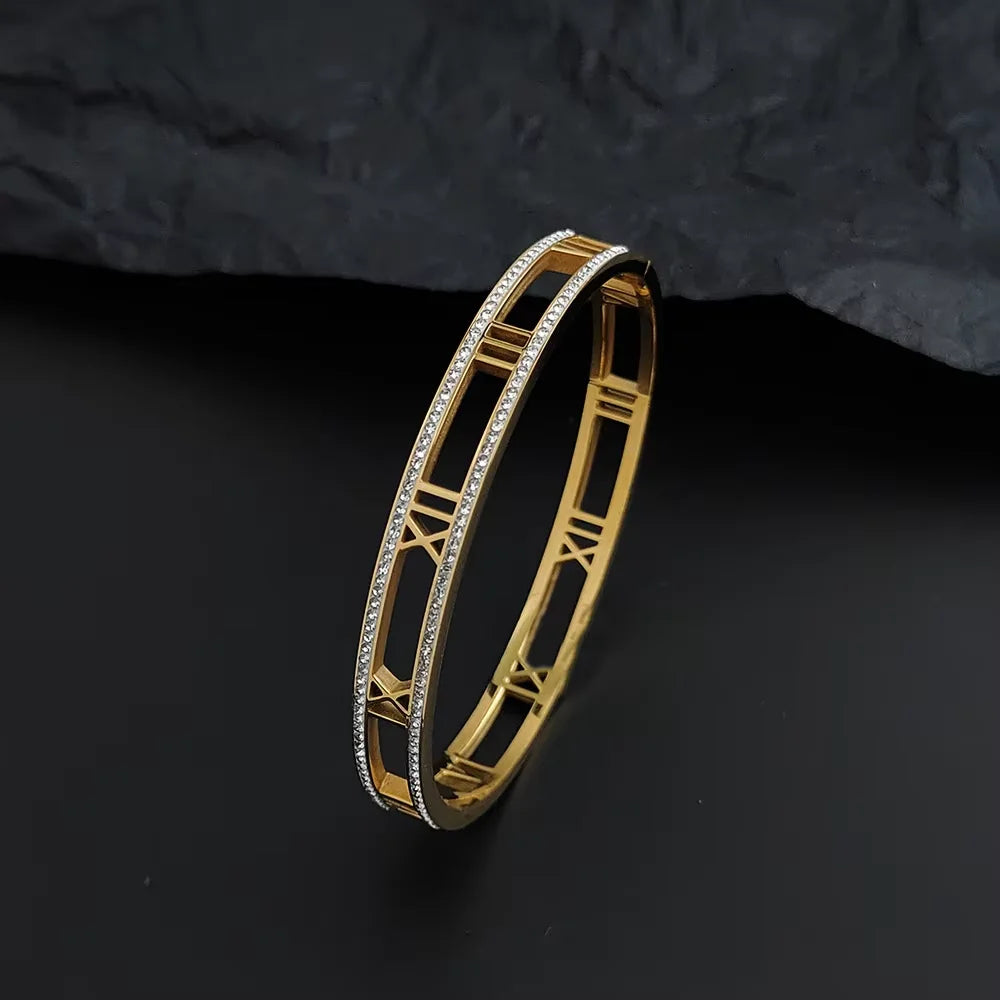 Luxury Crystal Roman Numeral Bracelet - Unisex Stainless Steel