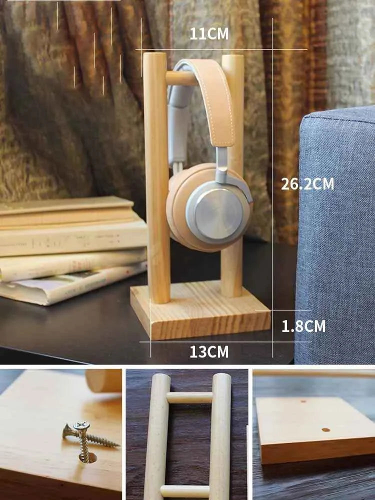 Solid Wood Headphone Stand, Headphone Headset Hanger Display Stand, Universal Noise Reduction Headphone Stand Wall Mount**