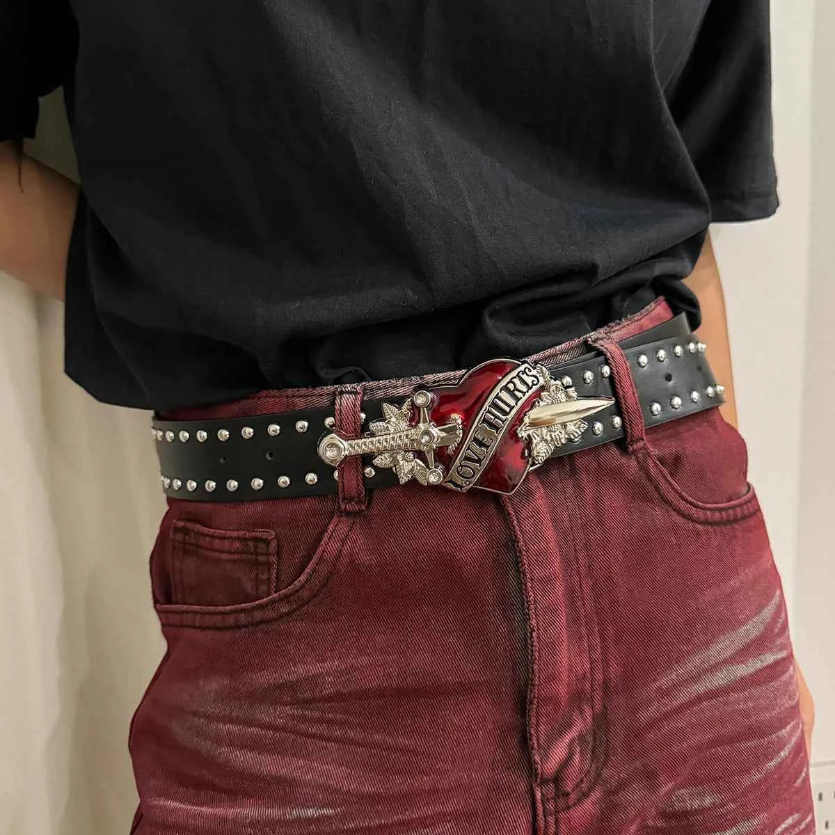 Y2K Goth Belt - Sword & Red Heart Punk Accessory