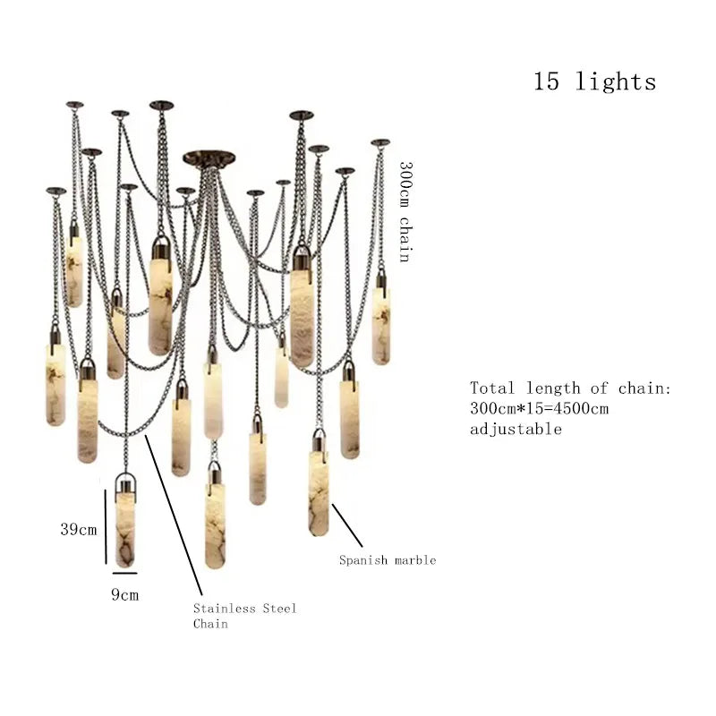 Luxury Marble Pendant Chandelier – Premium Solid Brass Multi-Light Ceiling Lamp for Living Room, Dining Area, Loft & Staircase Decor - Tulique