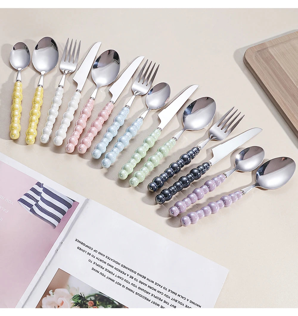 Luxury Pearl Flatware Set - Premium Ceramic Handle Cutlery