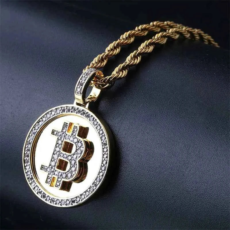 Luxury Bitcoin Pendant Necklace - Crystal Inlaid Crypto Jewelry