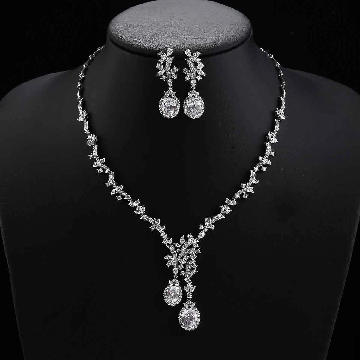 Elegant Zirconia Wedding Jewelry Set - Silver Color