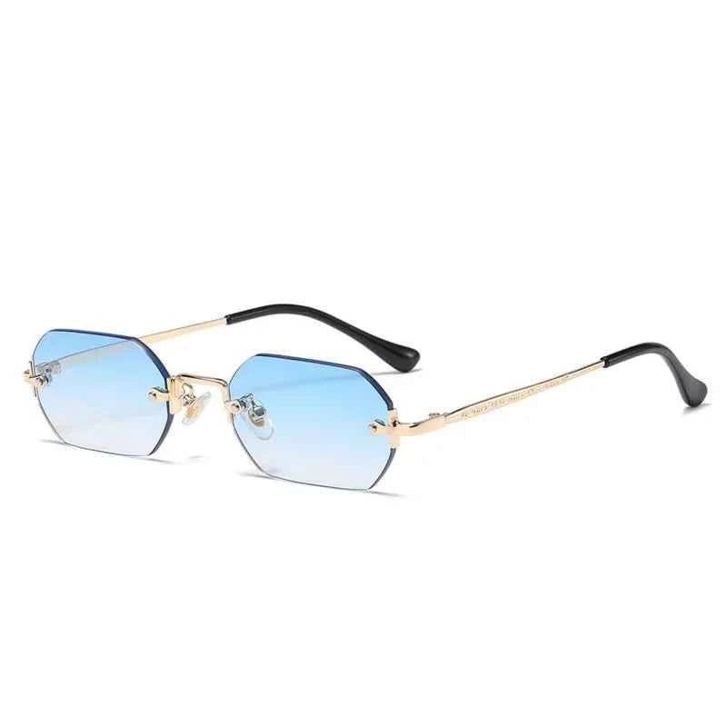 Vintage Rimless Polygon Sunglasses - Luxury Gold Shades