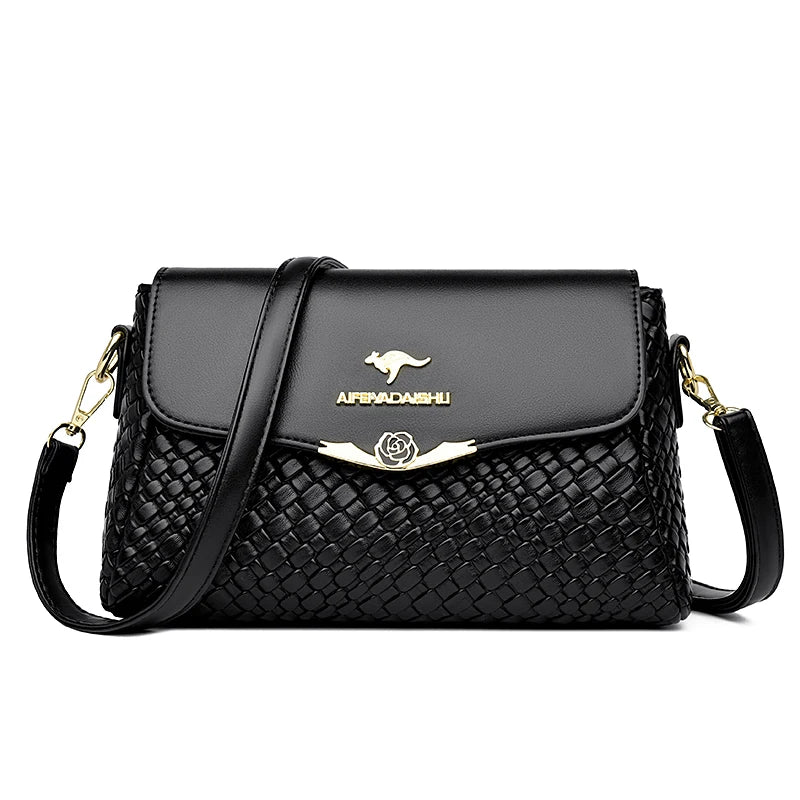 Designer Knitting Handbag - Elegant PU Leather
