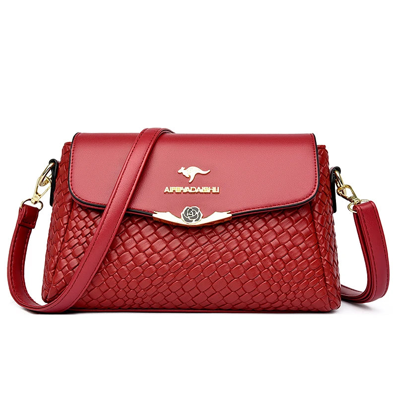 Designer Knitting Handbag - Elegant PU Leather