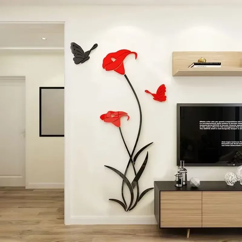 Elegant Butterfly Lily Wall Decals - Acrylic Mirror Art