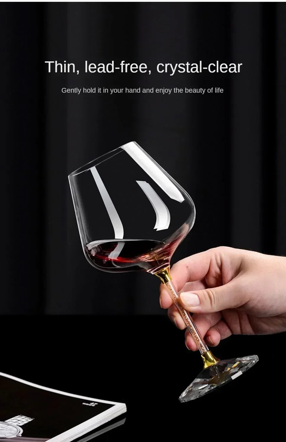 Elegant Crystal Wine Glass Set - Tall Stemmed Drinking Glasses