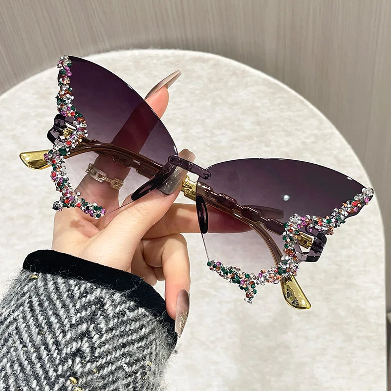 Premium Cat Eye Butterfly Sunglasses - Rimless Statement Shades