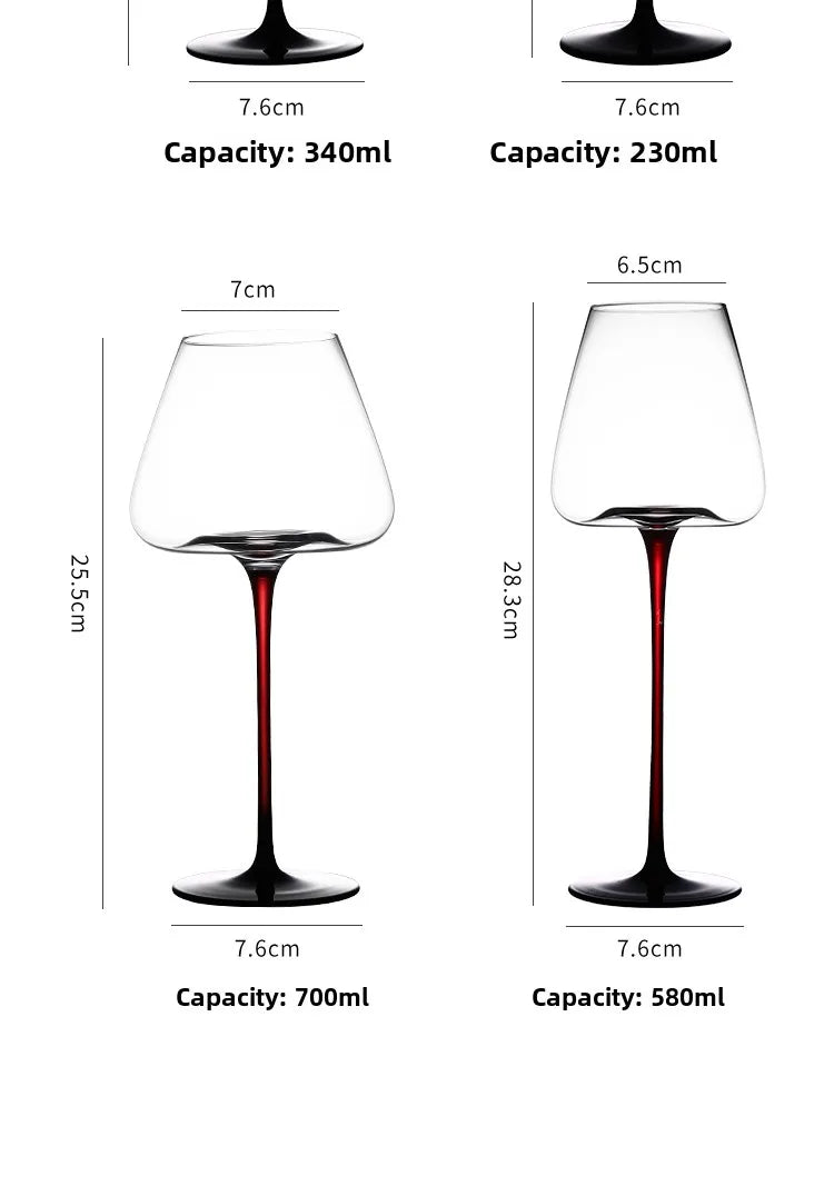 Elegant Burgundy Wine Glasses - Crystal Long Stem Design