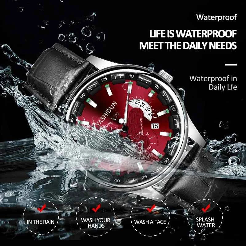 Premium Men's Luminous Quartz Watch - Waterproof Leather