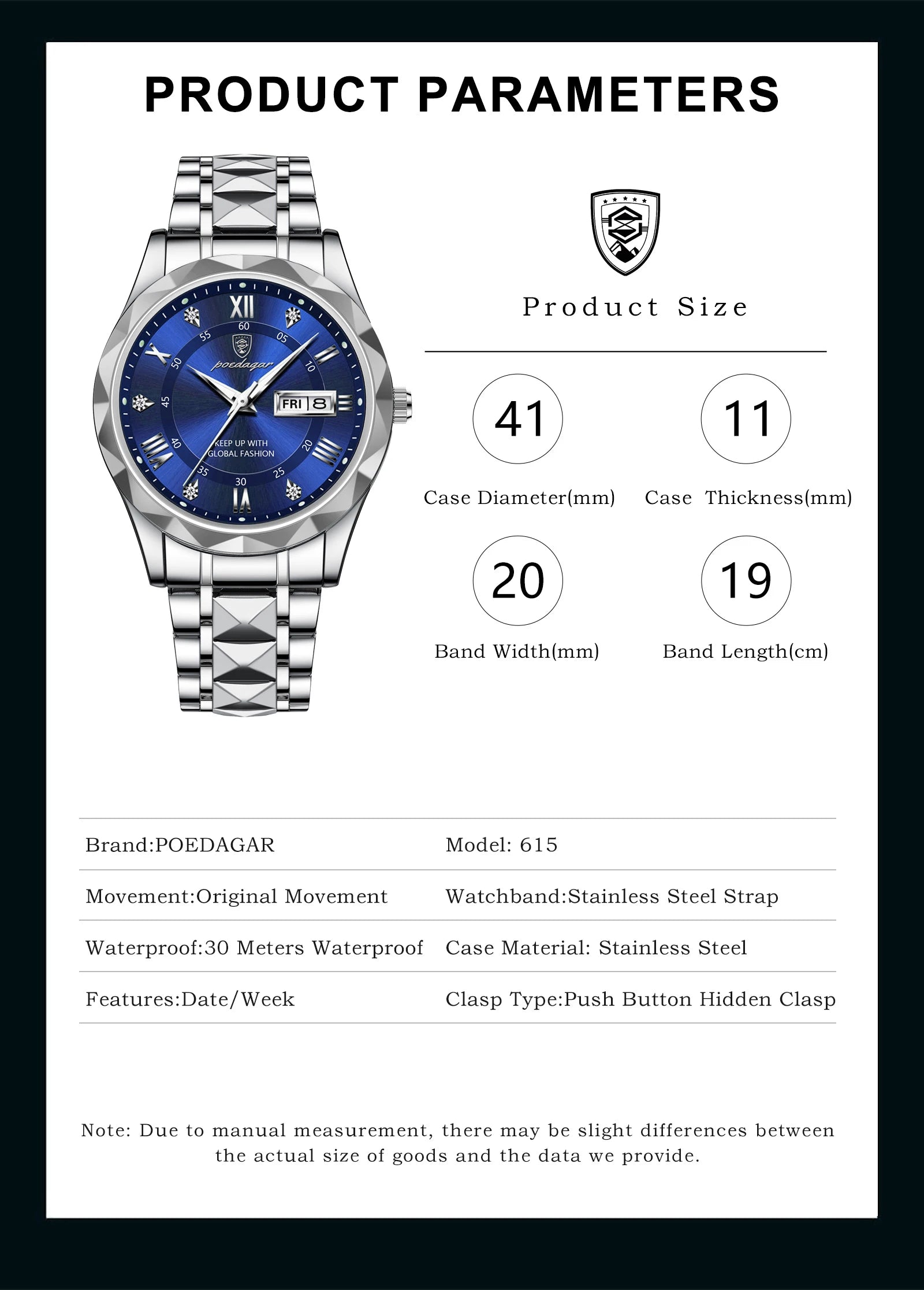 Luxury Men's Quartz Watch - Date & Week Display