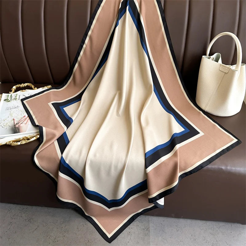 Luxury Square Silk Scarf - Elegant Tree Print Neck Shawl