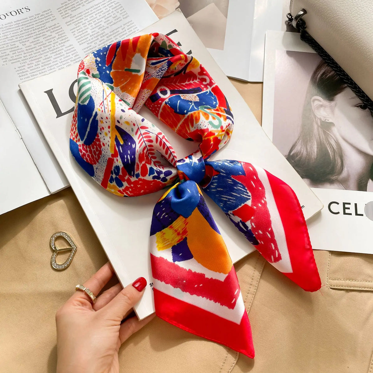 Luxury Silk Scarf - 70x70cm Square Shawl & Headband